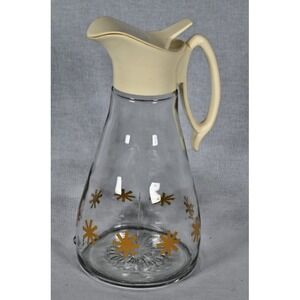Vintage Log Cabin Syrup Dispenser Glass Bottle Gold Star Pattern 7.5"